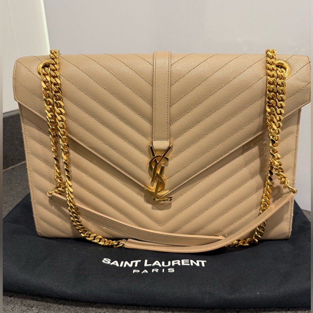 Saint Laurent Large Taupe Quilted Shoulder Bag - Picture 2 of 11